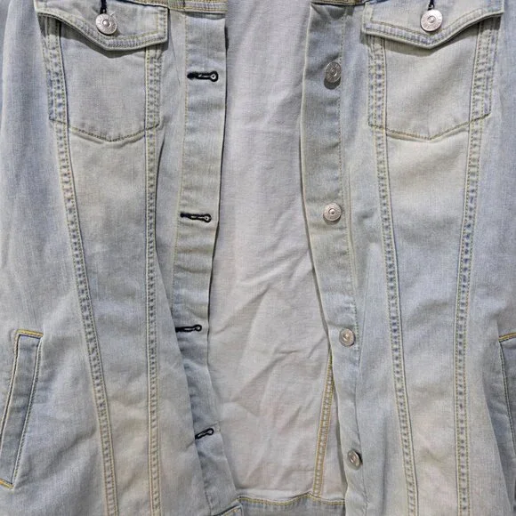 LuLaRoe Jean Jacket Size XL Light Blue Stretch Denim Casual Layering Piece - Picture 5 of 10
